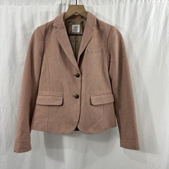 GAP The Academy Blazer Pink Wool Blend Herringbone Elbow Patch Jacket Womens 0 - Picture 1 of 14